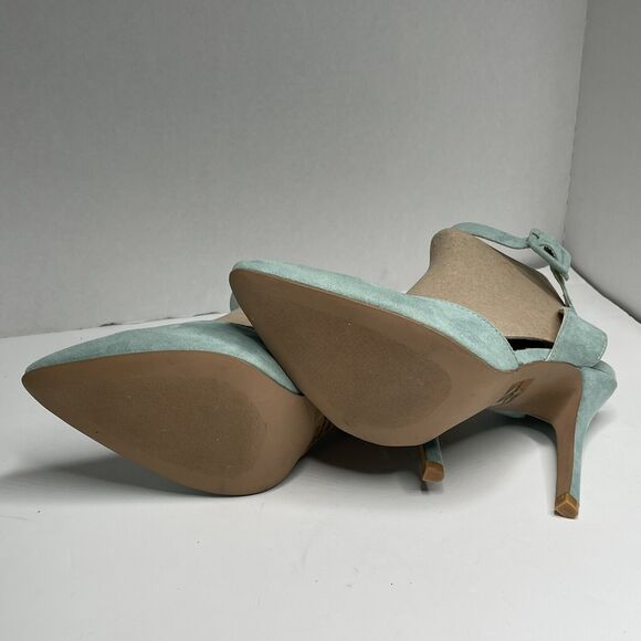 Qupid Light Green Wrap Ankle Strap Faux Suede Pointed Toe Stiletto Heels Size 10 - Picture 7 of 12